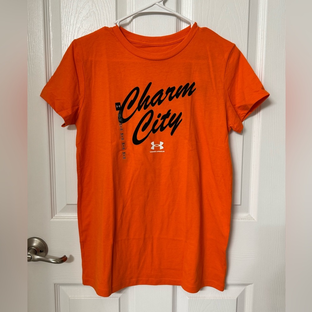 NWT Under Armour Women’s Orange Live Charm City Baltimore Maryland T-Shirt